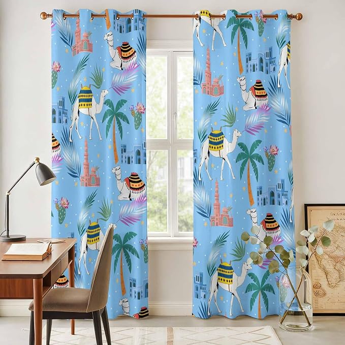 2 Panel Kitchen Cafe Curtains, Desert Landscape Sunlight Filtering Nature Air