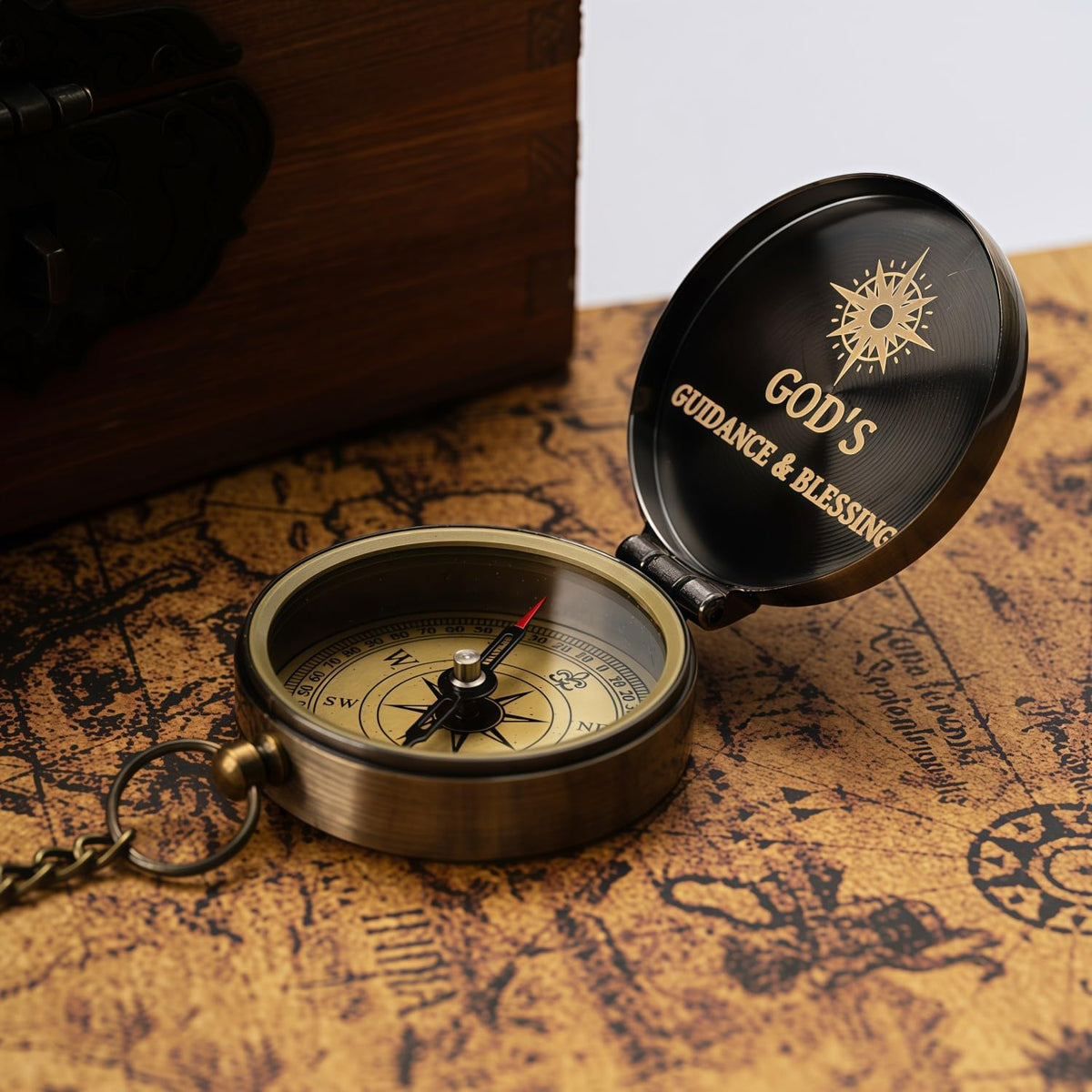 Trust in The Lord Compass - Proverbs 3: 5-6 Engraved Compasses, Wood Box Greeting, Inspirational Gift Men, Christian Boys Baptism Gifts, Graduation Day with Wooden Box