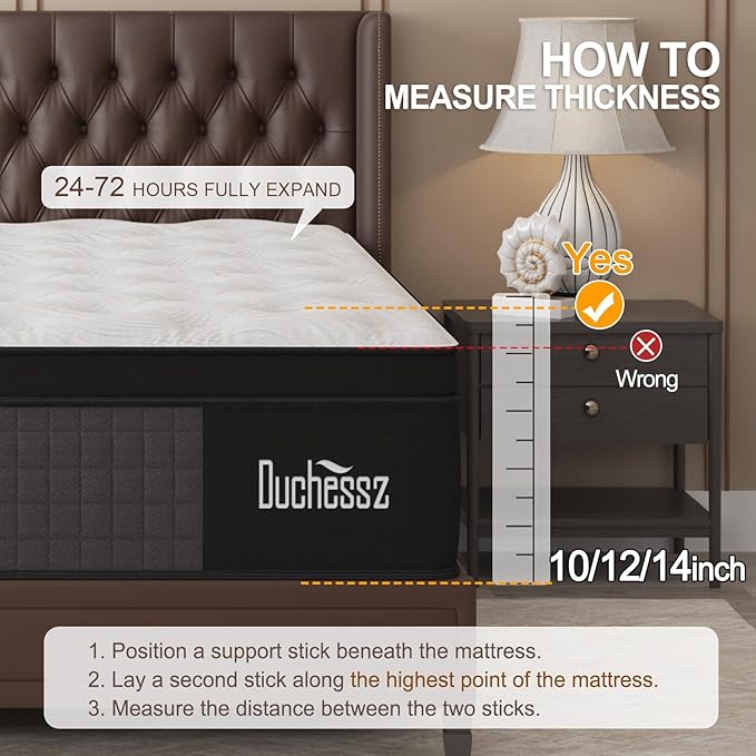 Hybrid Mattress Black with Gel Memory Foam and Individually Pocket Innerspring Euro Top Mattresses Medium Firm for Motion Isolation, Edge Support (10 Inch-Black & Grey, Queen)
