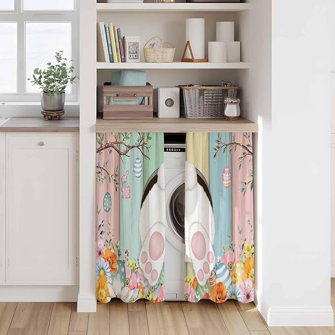 Easter Kitchen Curtains 45 Inch Long 2 Panel Set, Rod Pocket Window Treatment