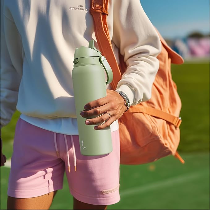 32 oz Insulated Water Bottle for Men: Meoky Stainless Steel Water Bottle with 2-in-1 Straw and Spout Lid - Leak Proof, Cold for 24 Hours, Protective Silicone Base, BPA-Free for Sports Gym, Sapphire