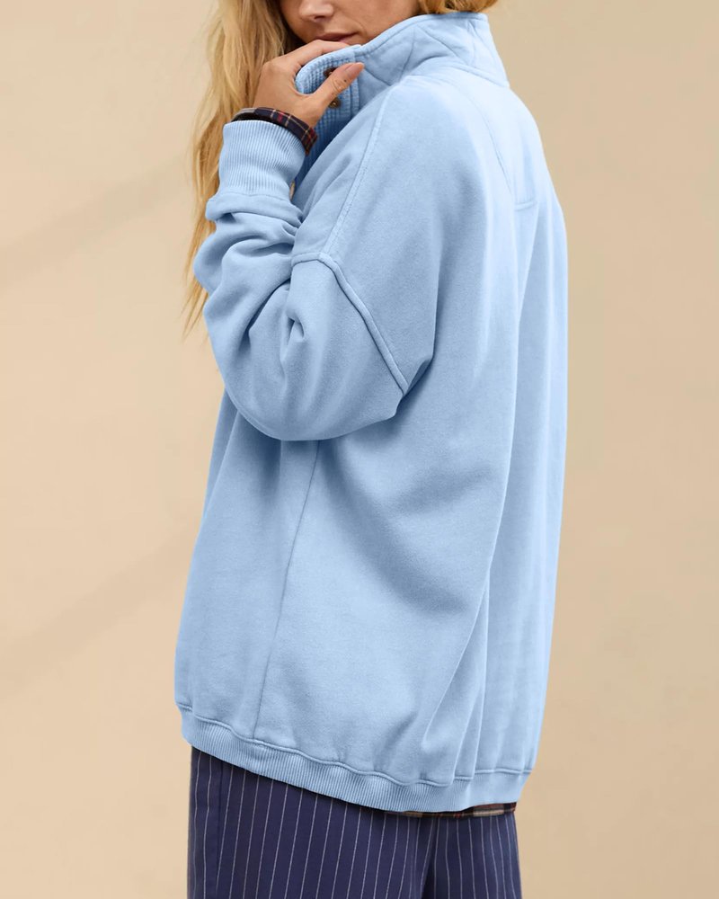 Gacaky Sweatshirt for Women Oversized Casual Long Sleeve Button Henley Neck Pullover Tops Fashion Outfits Clothes Blue X-Small