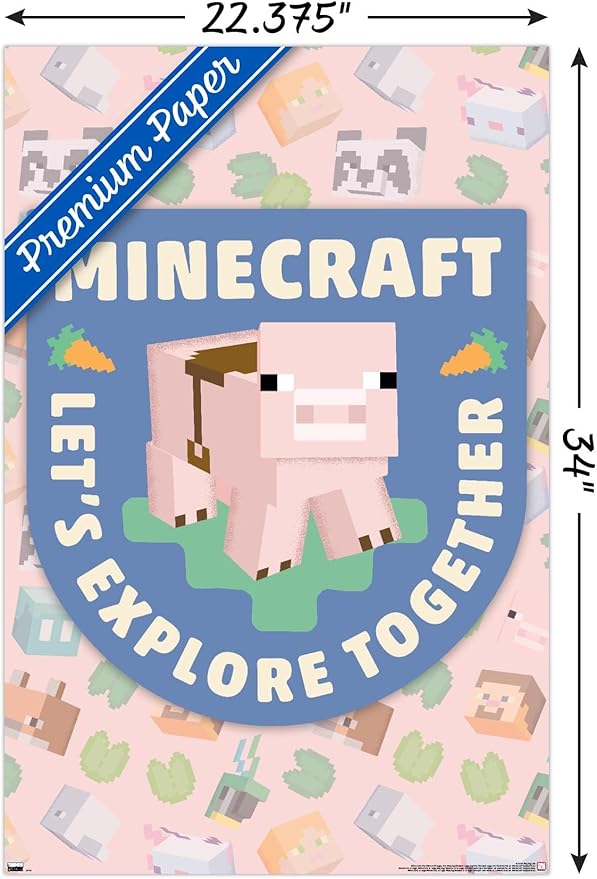 Trends International Minecraft - Let's Explore Together Wall Poster, 34L x 22.4W, Premium Poster & Clip Bundle