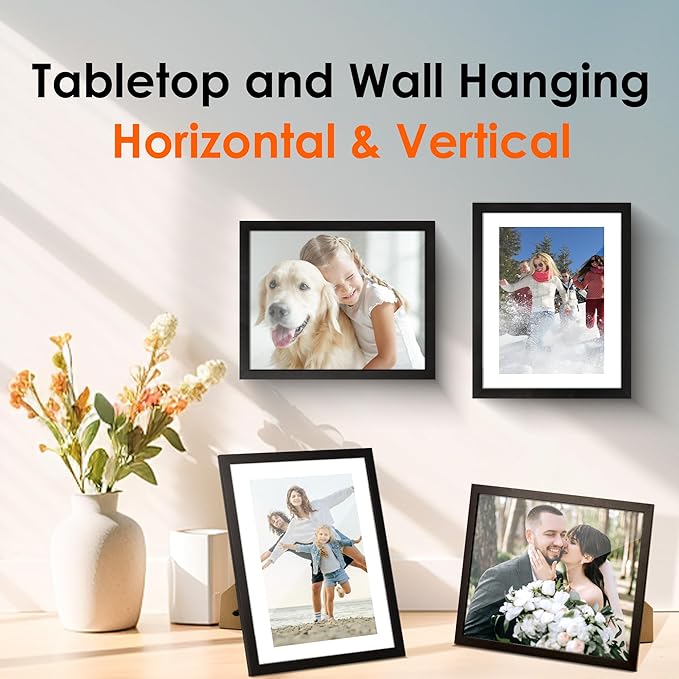 FIXSMITH 8x10 Picture Frame Set of 2, Photo Frame with HD Plexiglass, Display Pictures 5x7 with Mat or 8x10 Without Mat Multi Picture Frames Collage for Tabletop or Wall Display, Black