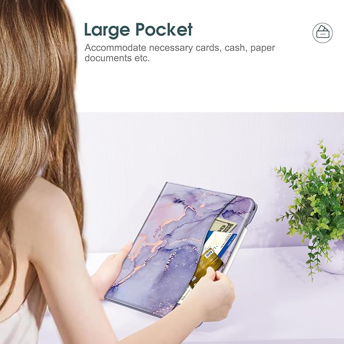 Fintie Folio Case for iPad Pro 11-inch (M5) 2025 / (M4) 2024 - Multiple Angles Viewing Stand Protective Cover with Pencil Holder & Pocket, Auto Wake/Sleep, Lilac Marble