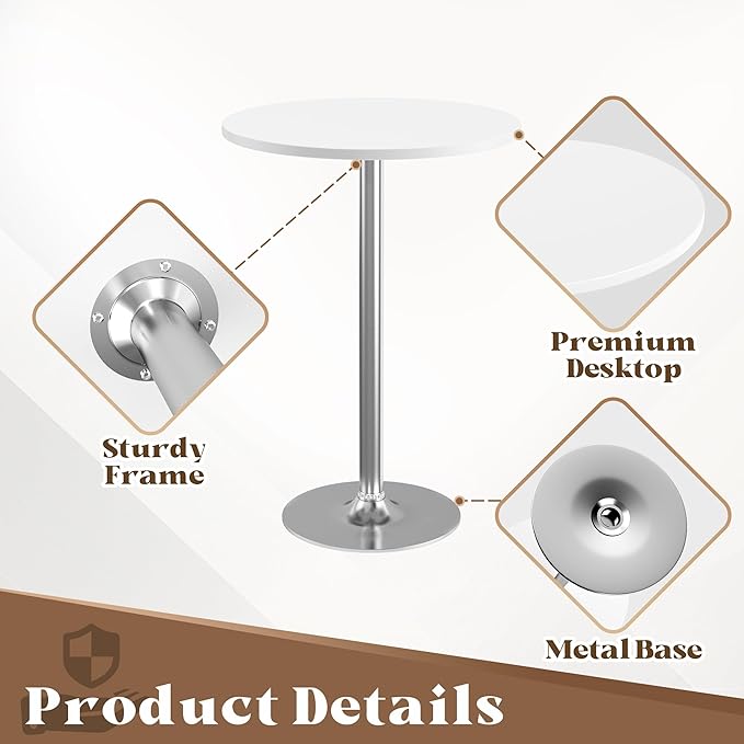Homall Round Dining Table Bistro Pub 23.8 x 39.5 Inches Bar Table for Kitchen, Dining Room (2, White-Silver)