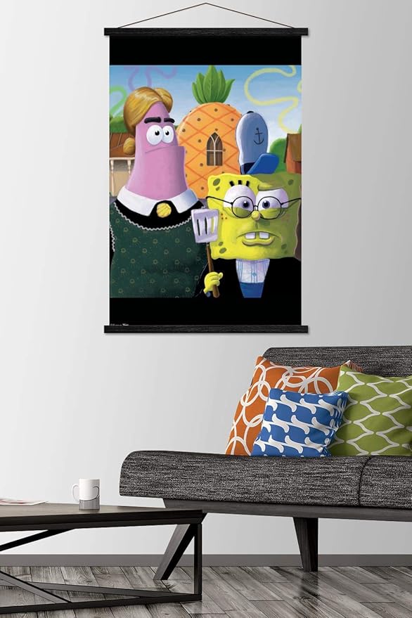 Trends International Nickelodeon Spongebob - American Gothic Wall Poster, 22.375" x 34", Premium Print and Black Hanger Bundle