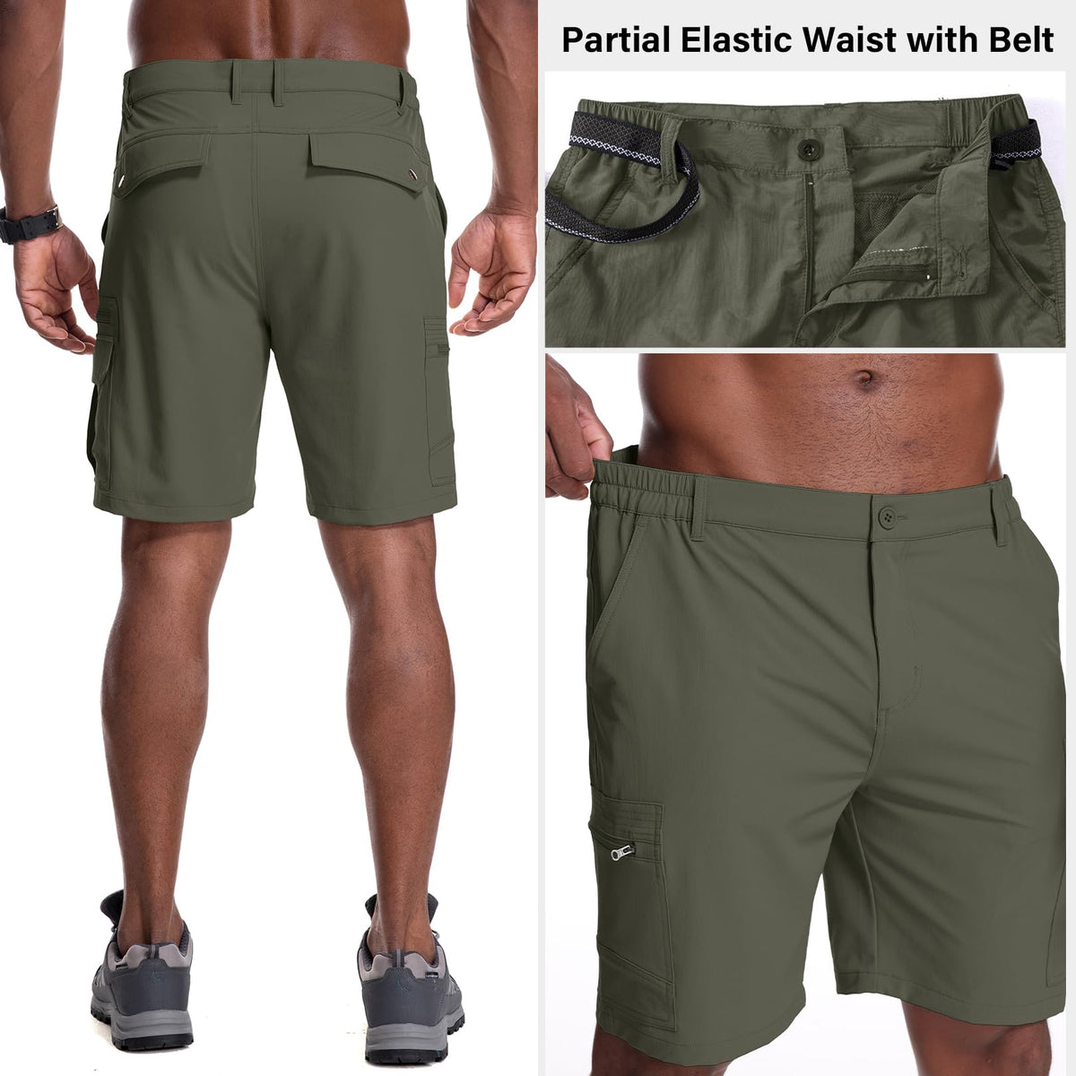 Jessie Kidden Mens Outdoor Casual Expandable Waist Lightweight Water Resistant Quick Dry Fishing Hiking Shorts (6222 Black Camo 44)