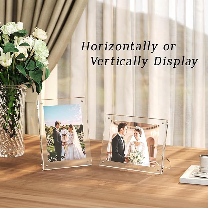 Egofine 4x6 Acrylic Picture Frames Set of 2, Clear Picture Frames with Stand, Magnetic Acrylic Photo Frames for Tabletop Display Horizontally or Vertically