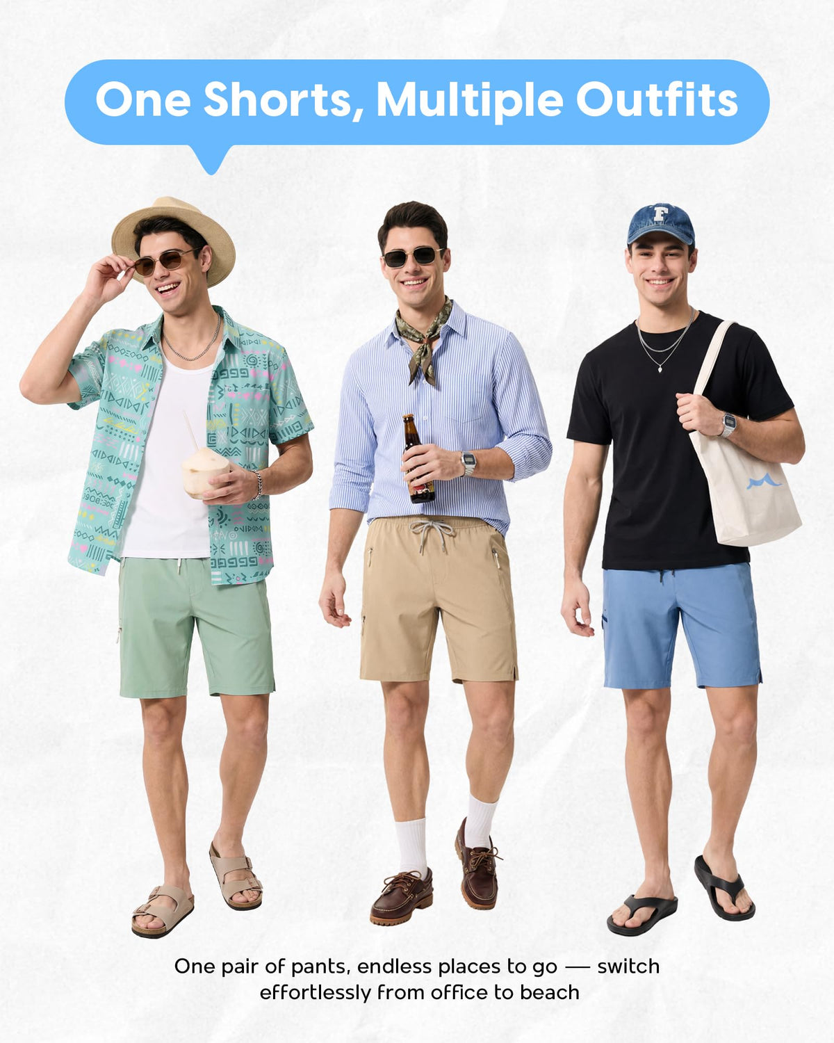 maamgic Mens Swim Trunks 9" Unlined Quick Dry Board Shorts with Zipper Pockets, 4-Way Stretch Bathing Suits for Beach, Vacation, Cruise，Blue Large