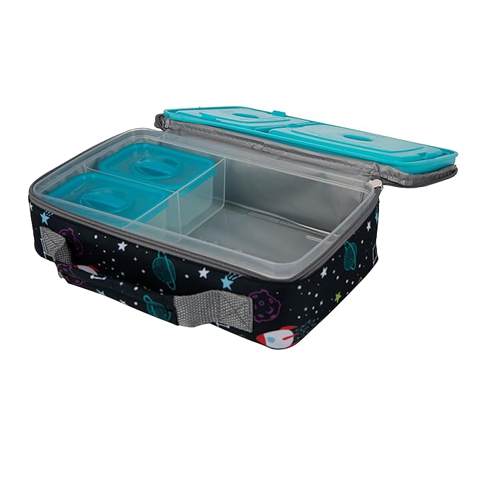 Nuby Lunchbox with Insulated Travel Bag - Bento Lunch Box - 3+ Years - Galactic Design - Back to School Essentials