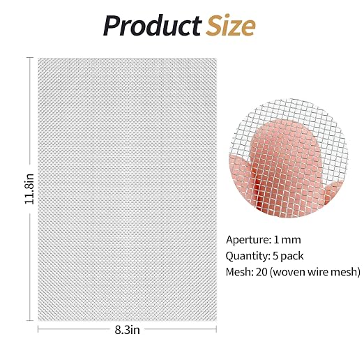 5 Pack 304 Wire Mesh Screen, 11.8"X8.2" Heat-Resisting Metal Mesh, 20 Mesh