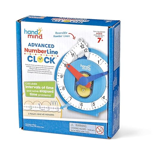 Hand2Mind Advanced NumberLine for Kids: Math Manipulatives, Analog Clock for Learning Time (1 Pack)