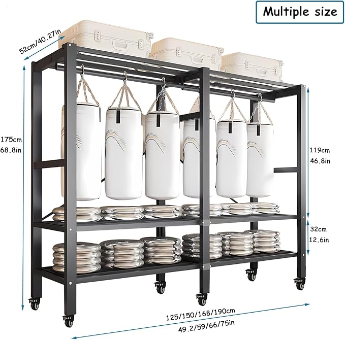 Heavy Duty Covered Clothes Rack with Magnetic Door Foldable Portable Wardrobe Closet for Hanging Clothing Rolling Black Metal Garment Rack on Wheels Closet System (Gray, 58.9in)