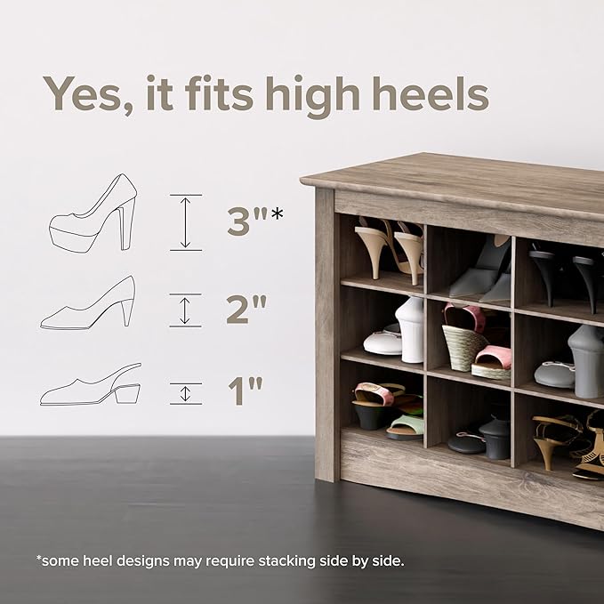 Prepac Elegant Brown Shoe Storage Cabinet, Space-Saving Solution with Cubbies for 36 Pairs, 13"D x 23.5" W x 72.5" H