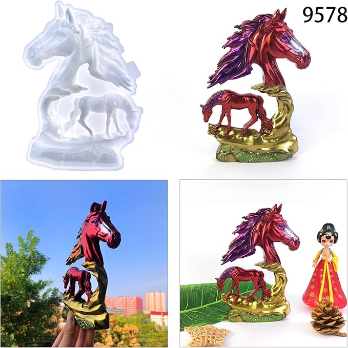 3D Horse Wolf Desktop Decoration Epoxy Resin Silicone Mold 9317+9578