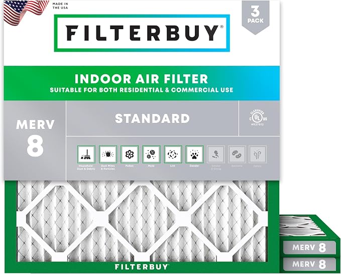 Filterbuy 17x17x1 Air Filter MERV 8 Essential Dust & Allergy Defense,