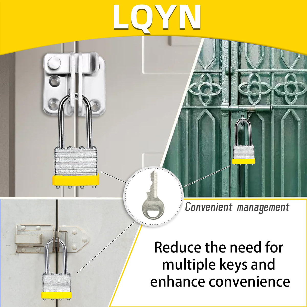 Padlocks with Same Key, LQYN 24 Pcs Laminated Keyed Padlock (1-9/16", 40mm), Keyed Alike Locks, Long Shackle, for Storage Locker, Hasp Latch, Toolbox, Sheds