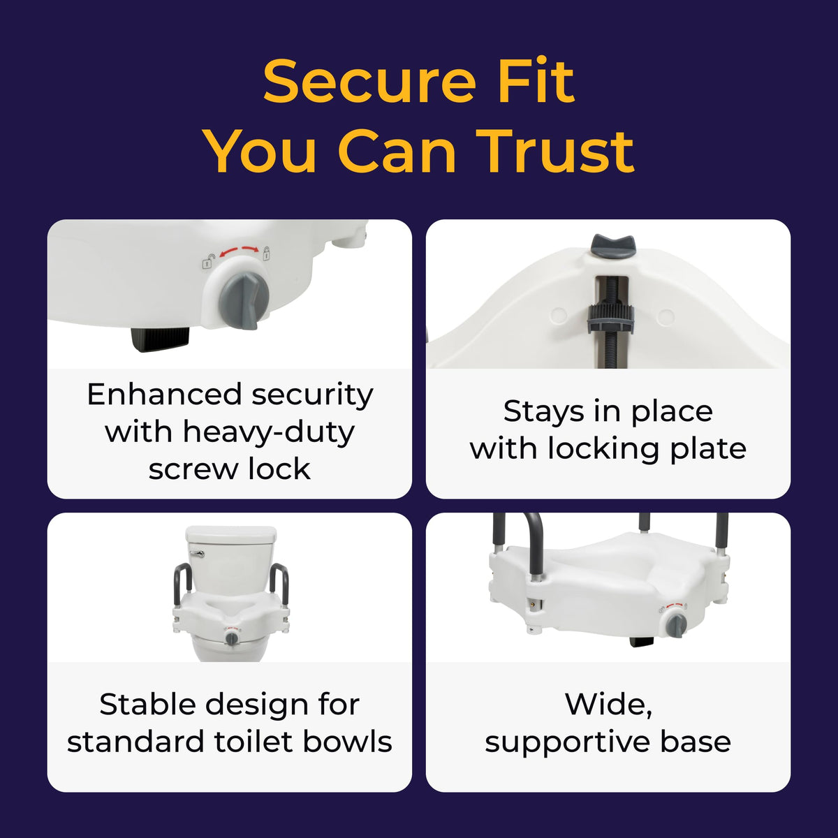 Drive Medical 2-in-1 Raised Toilet Seat with Removable Padded Arms - Elevated Bathroom Safety Support - Secure Locking Attachment - Easy Height Assistance - Durable Construction, Standard Toilets