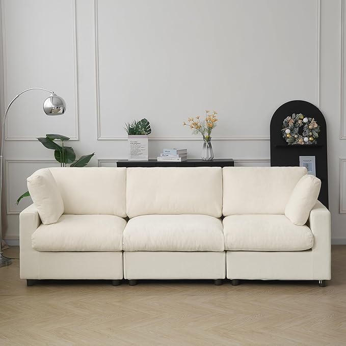 JACH 3-Seater Sectional Couches for Living Room, Deep Seat Modular Sofas, Cloud Sectional Couch, Sofa Covers Washable, Minimalist Modern Sofa for Living Room, Apartment, Beige