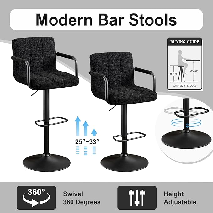 Furnimart 30" Artificial Sherpa Upholstered Bar Stool, Adjustable Counter Stools Bar Chairs Modern Design Swivel Barstools Hydraulic Stools for Kitchen and Dining Room Set of 4