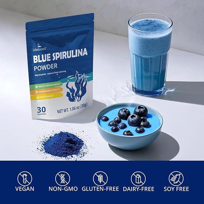 Lifebooil Blue Spirulina Powder, 100% Natural Pure Phycocyanin Extract, 30g