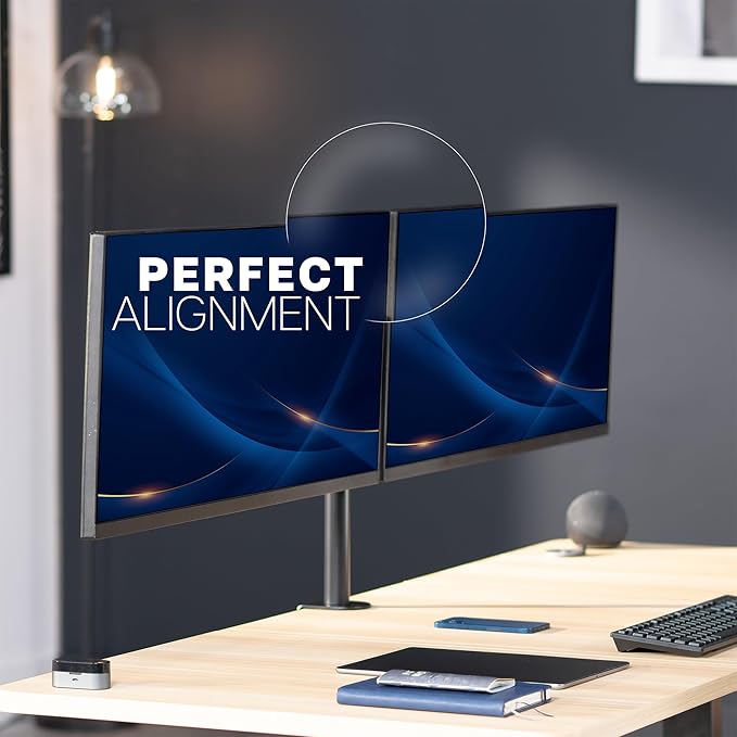 VIVO Premium Dual Ultra Wide LCD LED 27 to 38 inch Monitor Desk Mount, Heavy Duty, Adjustable Telescoping Arms, Flush Wall Setup, Fits 2 Screens, Black, STAND-TS38C