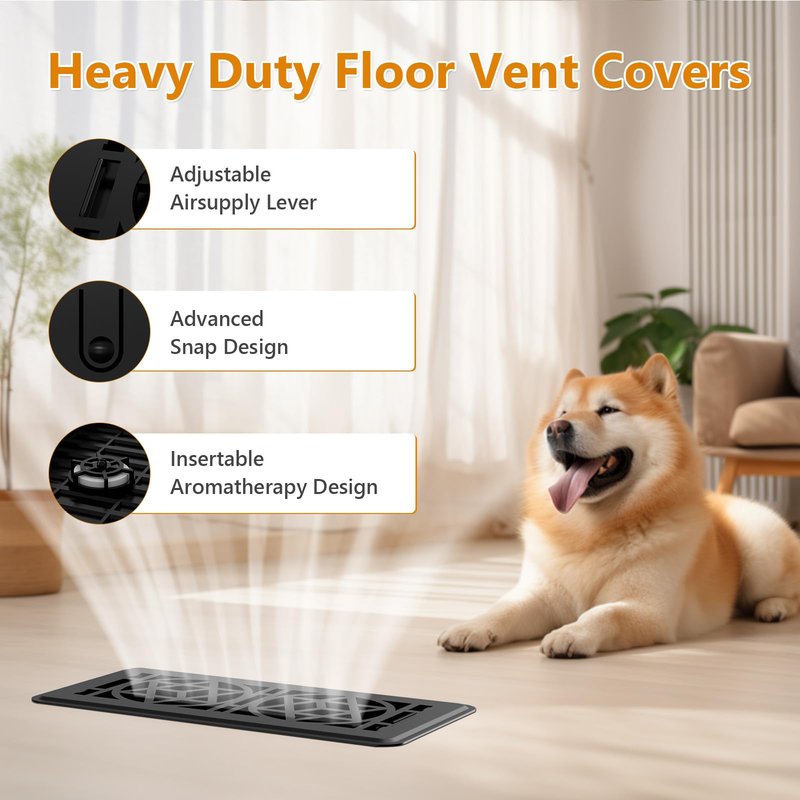 2 Pack Floor Vent Covers, Floor Register 4x10, Heavy Duty Walkable Steel Vent Cover, Adjustable Decorative Vent Covers for Home Floor Ceiling or Sidewall Vent, Rust-Proof Finish (Black)