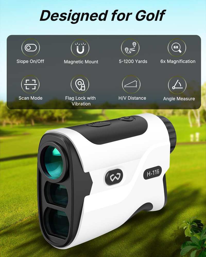 WOSPORTS Golf Rangefinder with Slope - 1200/1500 Yards Range Finder Golf with Magnetic Strap, Flag Pole Locking Vibration, 6X Magnification