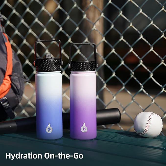 BJPKPK Insulated Water Bottles with Straw Lid, 27oz Stainless Steel Water Bottle with 3 Lids, Leak Proof BPA Free Metal Thermo, Mugs, Tumblers, Keep Cold Hot - Lavender Green