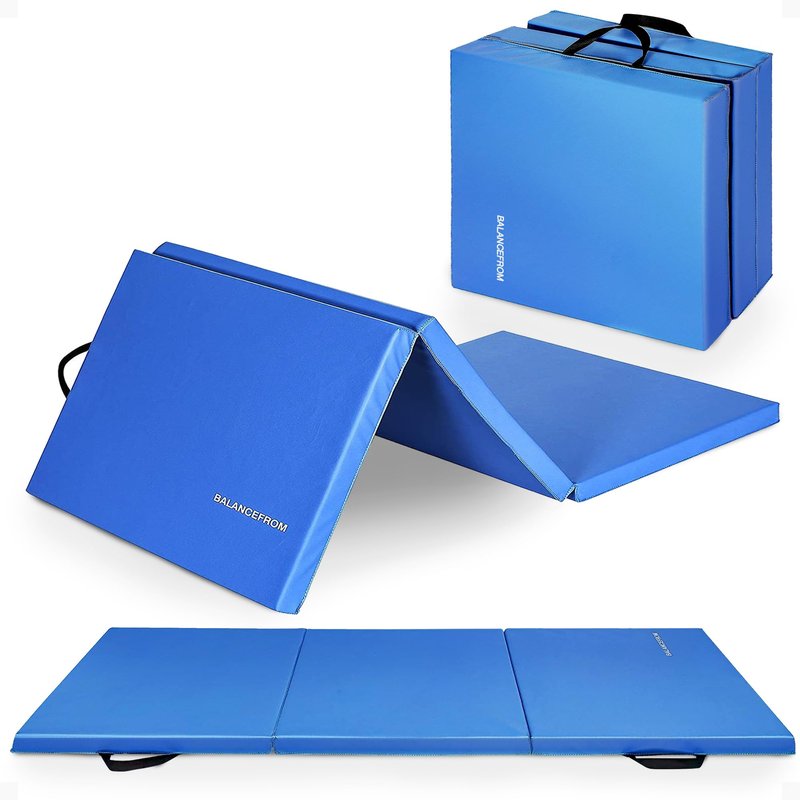 BalanceFrom 2" Thick Three Fold Folding Exercise Mat with Carrying Handles for MMA, Gymnastics and Home Gym Protective Flooring (Blue)