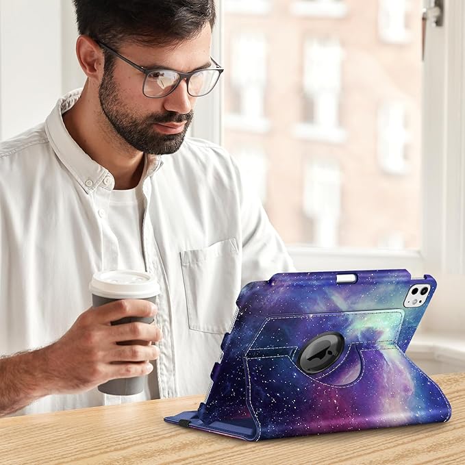 Fintie Rotating Case for iPad Pro 11-inch (M5) 2025 / (M4) 2024 - [Built-in Pencil Holder] 360 Degree Swiveling Smart Stand Protective Cover, Auto Sleep/Wake, Galaxy