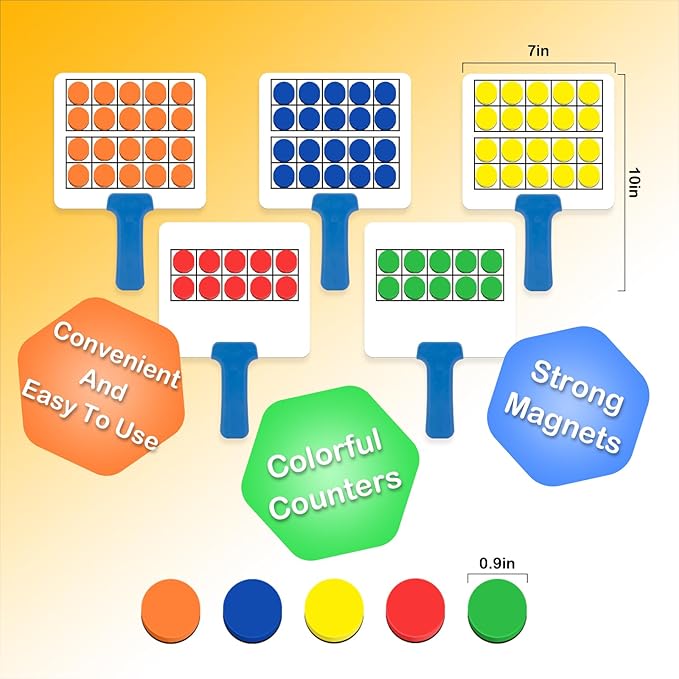 Magnetic Ten Frame Set,5 Dry Erase Paddles & 150 Math Counters,Counting Toys for Kids,Addition and Subtraction Games,Math Manipulatives 1st Grade,Kindergarten Preschool Classroom Must Haves