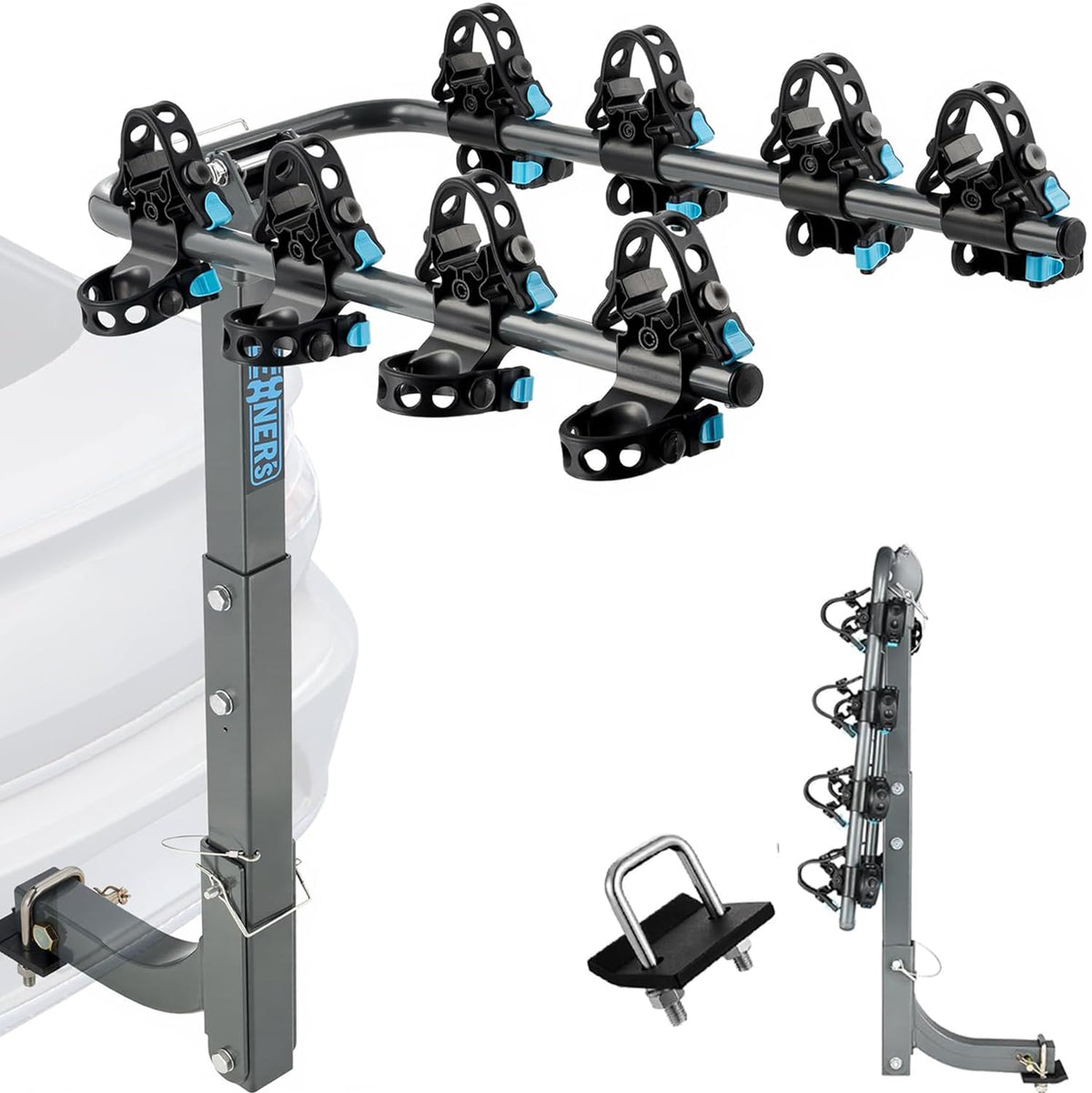 Upgrade 2.0 Hitch Bike Rack – 240 lbs Max Load (60 lbs/Bike), Heavy-Duty Dual Locking | Hanging Carrier for Car, SUV, Truck & RV, 2" Receiver, High-Strength Double Arms