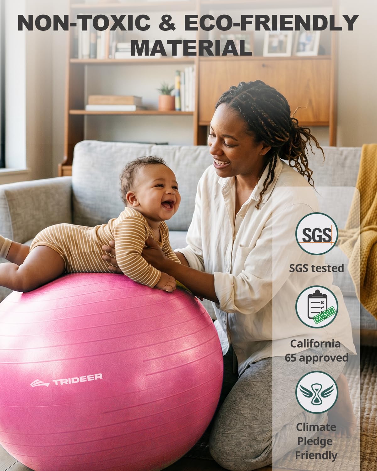 Trideer Yoga Ball for Exercise, Pregnancy & Birthing, 5 Sizes Exercise Ball for Physical Therapy, Stability, Fitness, Quick Pump Included