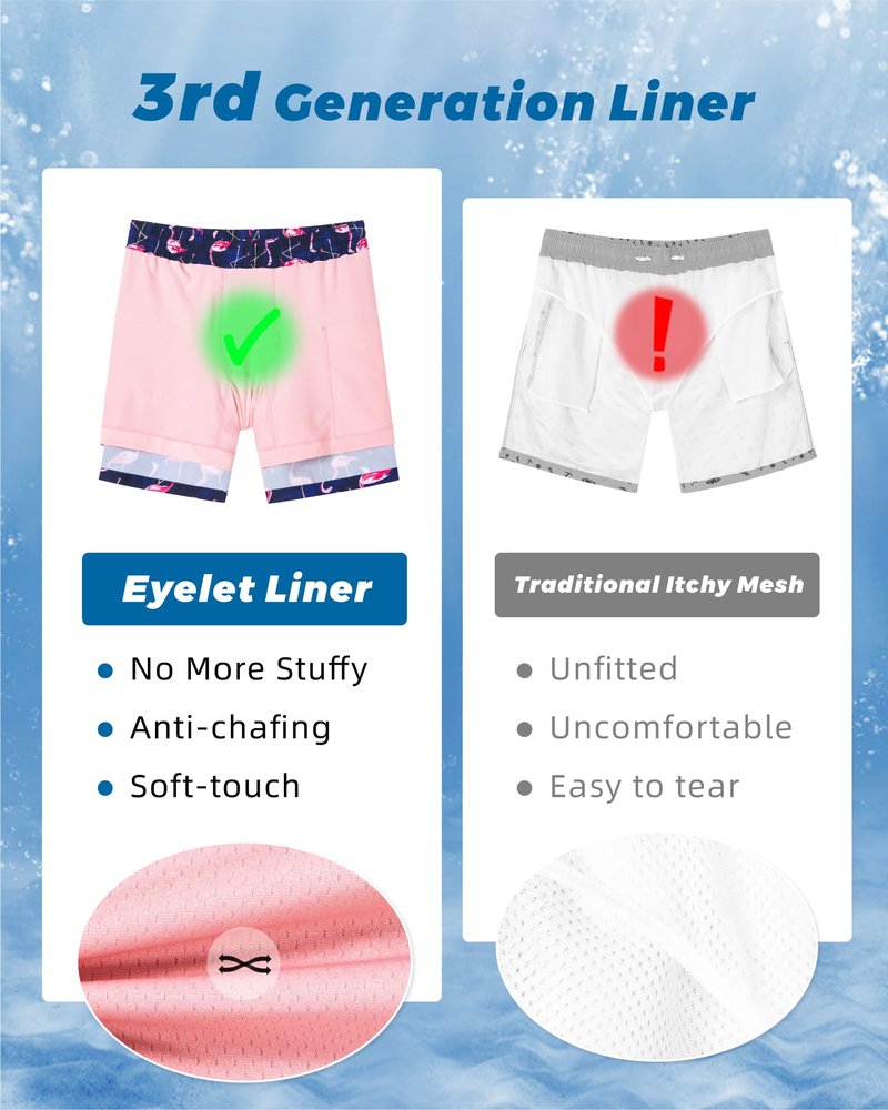 SURF CUZ Mens Swim Trunks with Compression Liner Quick Dry Swim Shorts 7" Swimming Trunks Stretch Bathing Suit 7 Inch,Flamingo Pink,S
