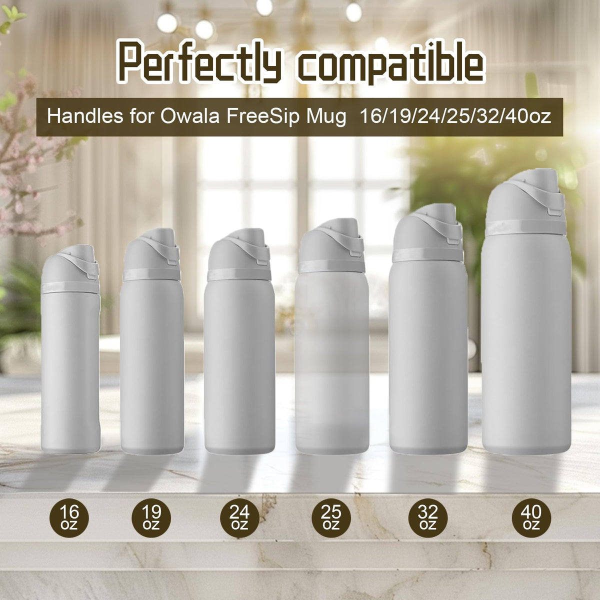 JTJEI 2pcs Handles for Owala FreeSip 24oz 32oz, Water Bottle Cap Carry Loop Handle, Replacement Parts for Owala Cup 16/25/40oz Easy Bottle Top Lid Cap Replacement Accessories, BPA-Free (Gray)