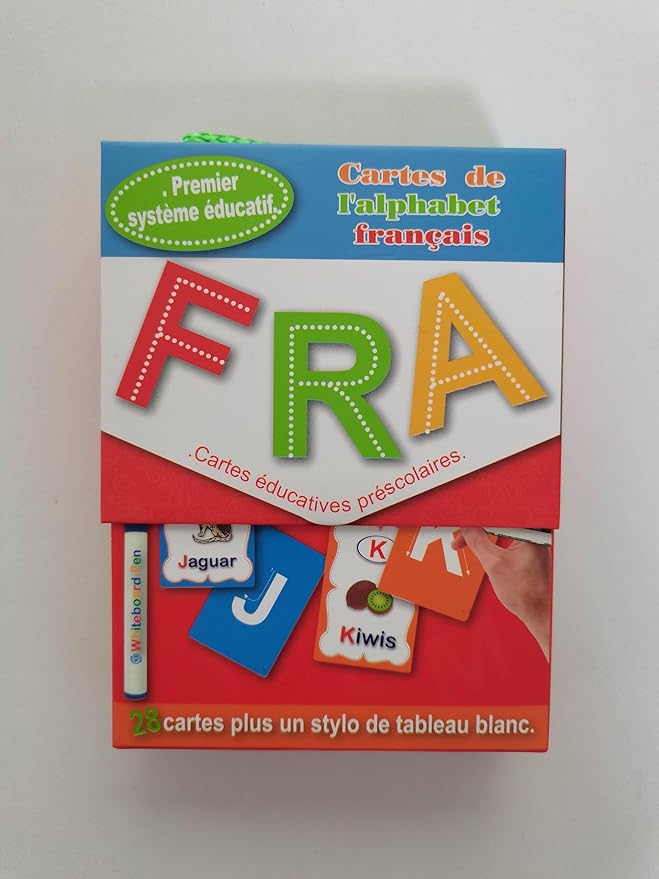 Erasable French Alphabet flashcards. - Write and Wipe Laminated ABCD Letter Tracing Practice Card for Kindergarten (26 Flashcards with Marker) (French Version)