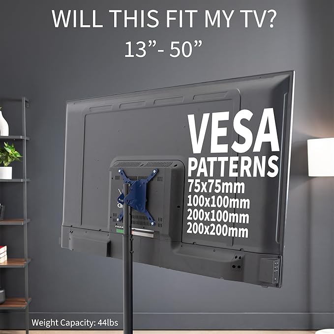 VIVO TV Floor Stand for 13 to 50 inch Flat Panel LED LCD Plasma Screens, Portable Display Height Adjustable Mount STAND-TV07…