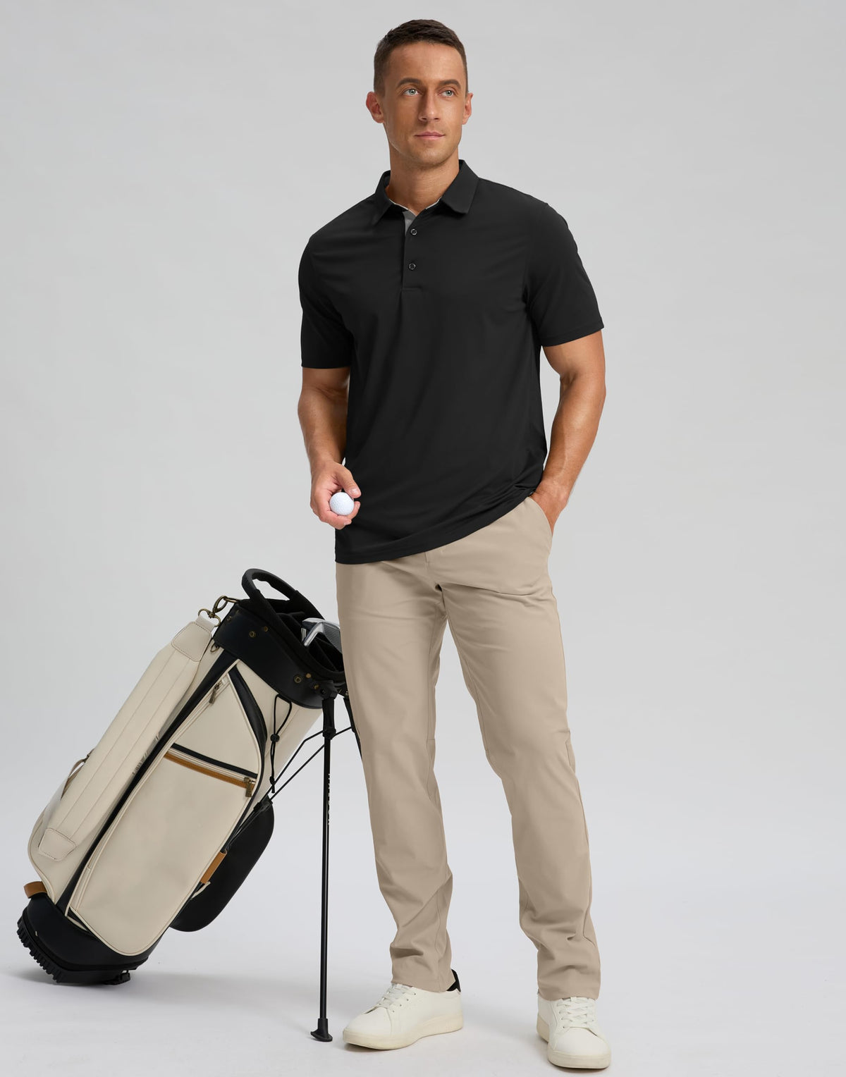 Men's Golf Polo Shirts Dry Fit Performance Short Sleeve Shirt, Black, S