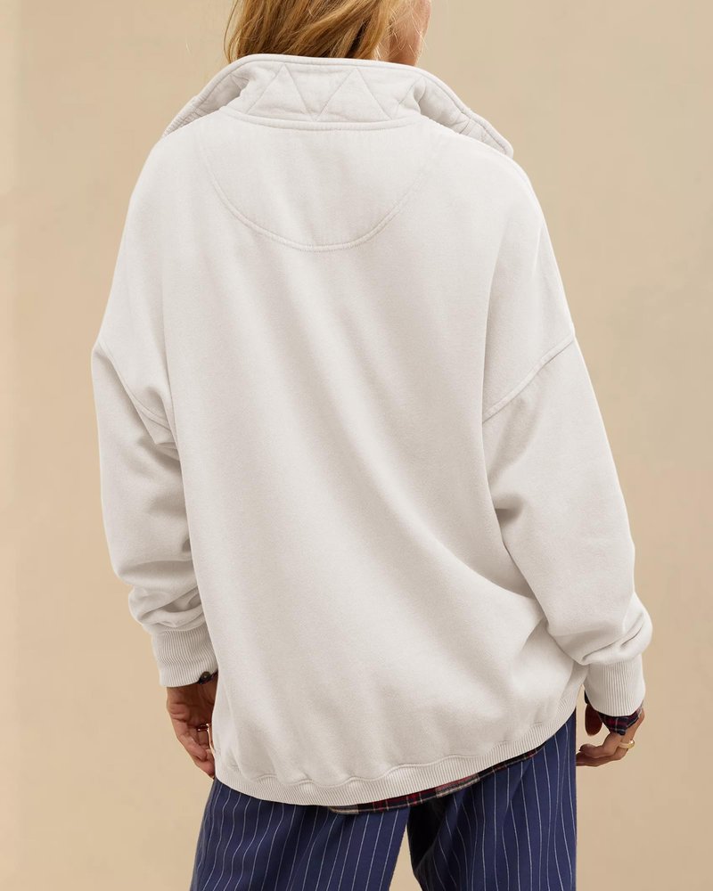 Gacaky Sweatshirt for Women Oversized Casual Long Sleeve Button Henley Neck Pullover Tops Fashion Outfits Clothes White L
