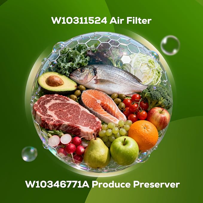 Funmit W10311524 Air Filter & W10346771A Freshflow Produce Preserver Replacement