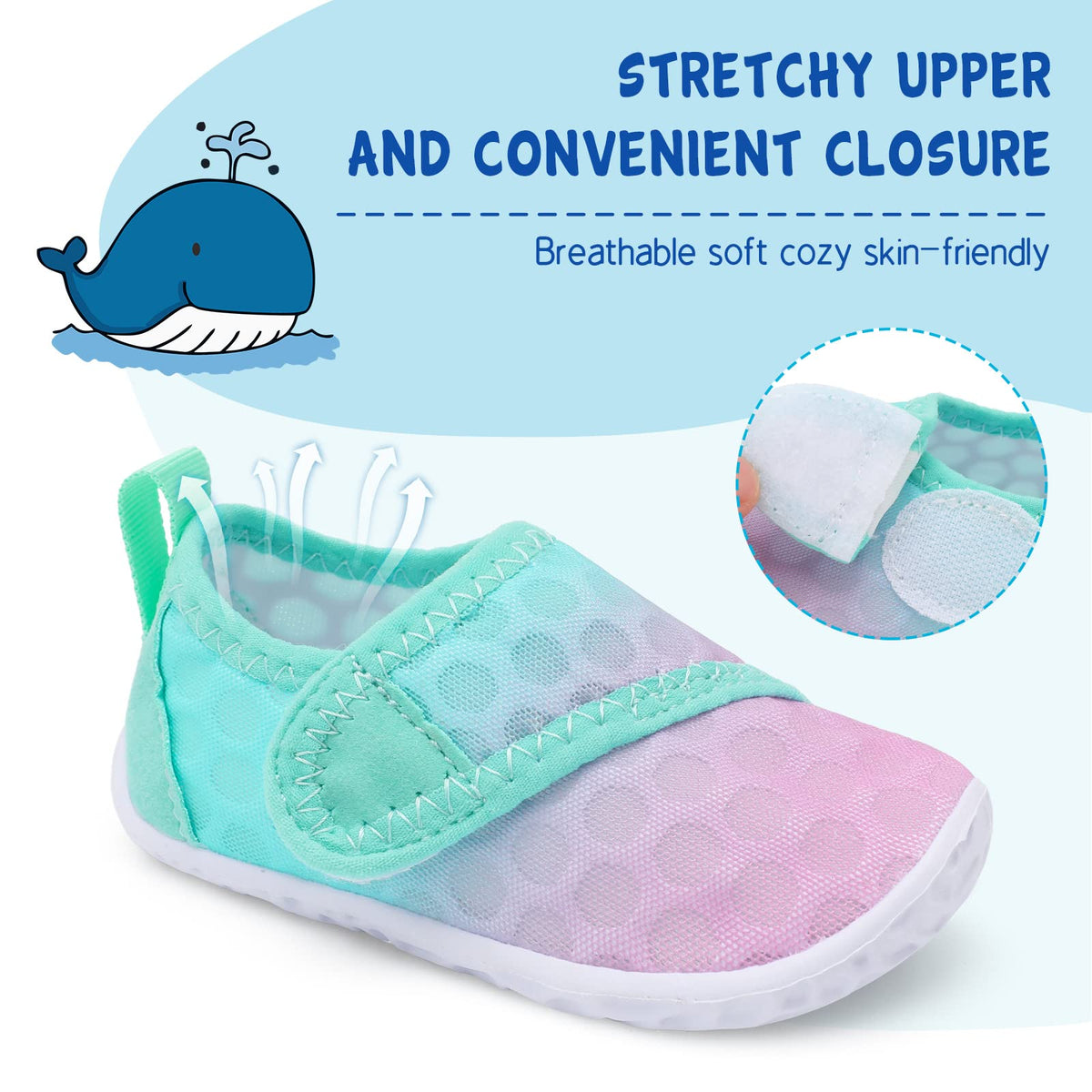 LeIsfIt Toddler Water Shoes Boys Girls Barefoot Aqua Socks Kids Breathable Quick-Dry Swim Shoes for Beach Pool Surf, Pink Green, 6 Toddler