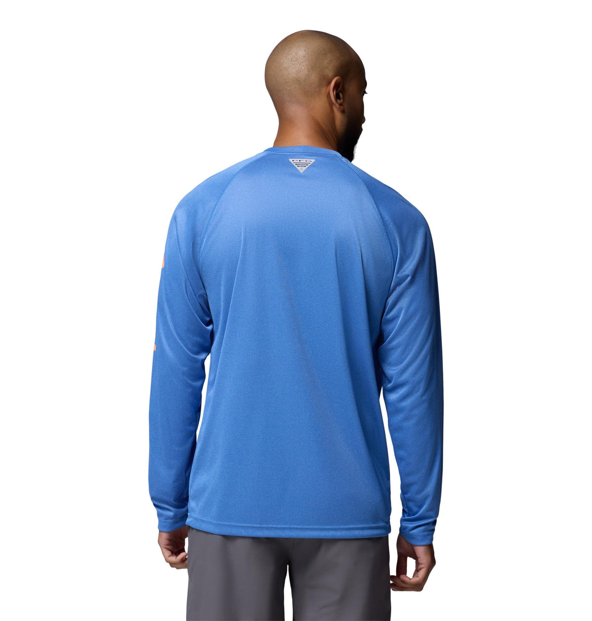 Columbia Men's PFG Terminal Tackle Long Sleeve Fishing Shirt, Vivid Blue Heather/Bright Nectar Logo, Medium