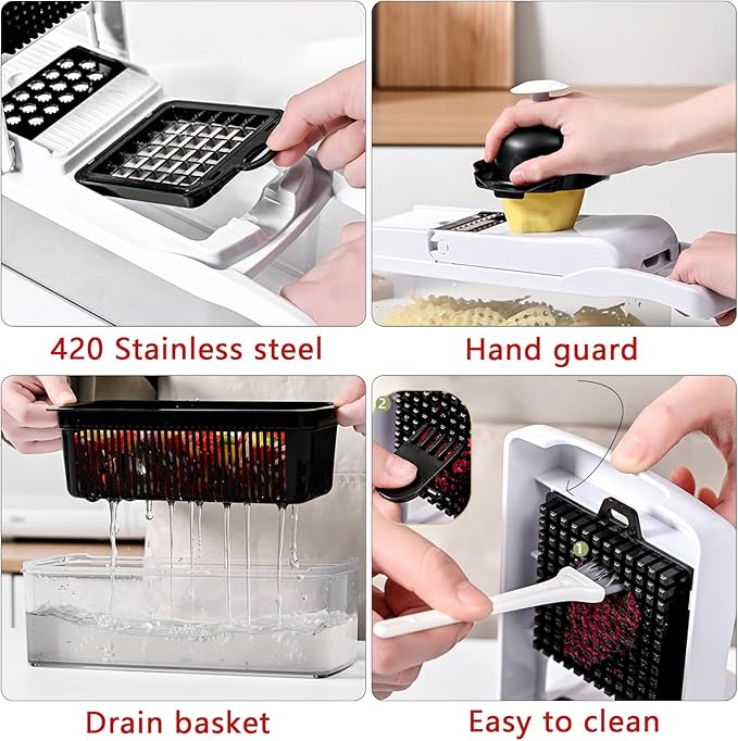 25-in-1 Vegetable Chopper with 13 Blades - Mandoline Slicer -Food Chopper w/Container - Cheese Grater - Veggie Salad Onion Chopper - Kitchen Gadget - Home Essentials - Kitchen Accessories
