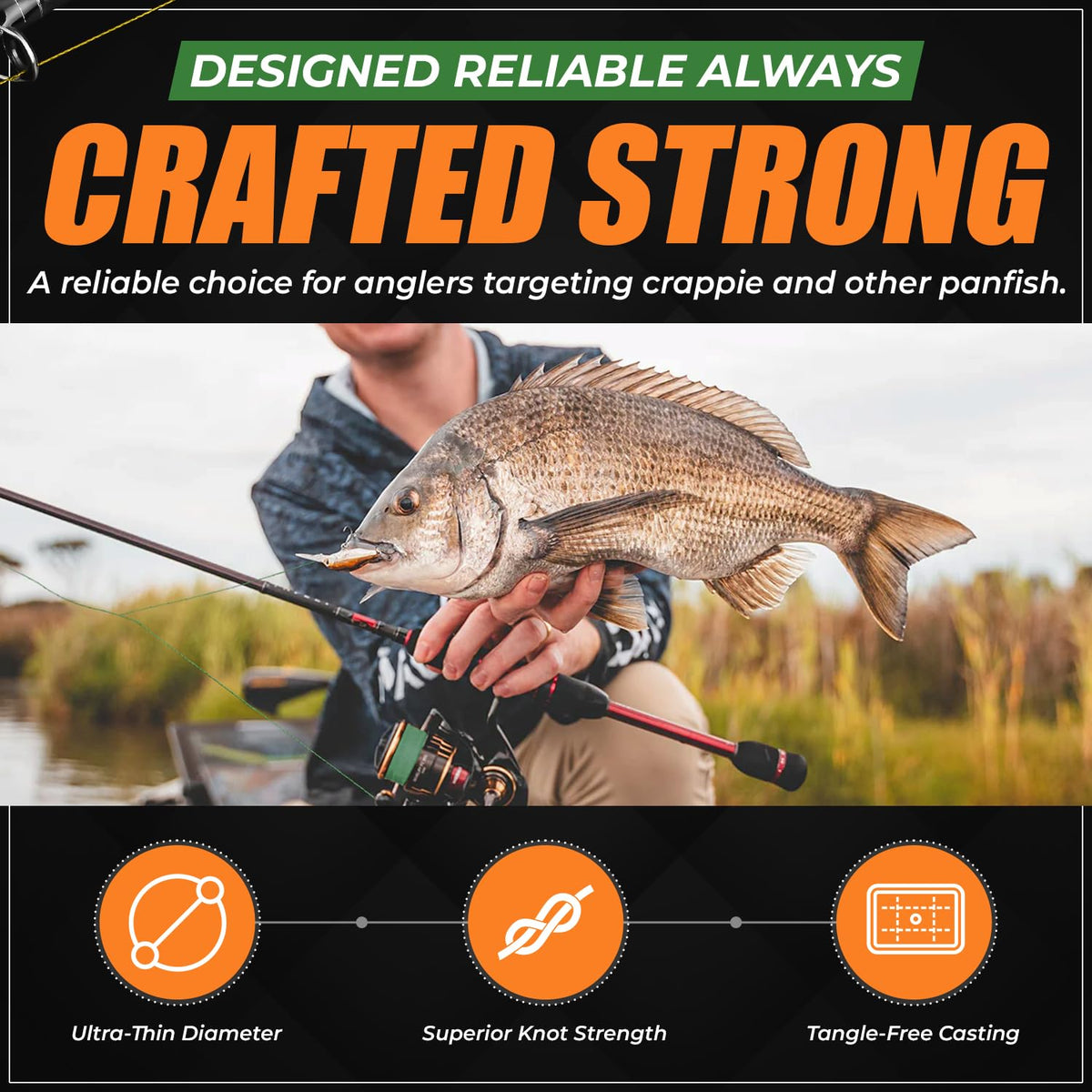 FINS Crappie Braided Fishing Line – Micro Diameter 4-Strand Ultralight Braid for Crappie, Perch, Sunfish and Panfish, High Visibility, Low Memory, Ultralight Freshwater Spinning Reel Braid