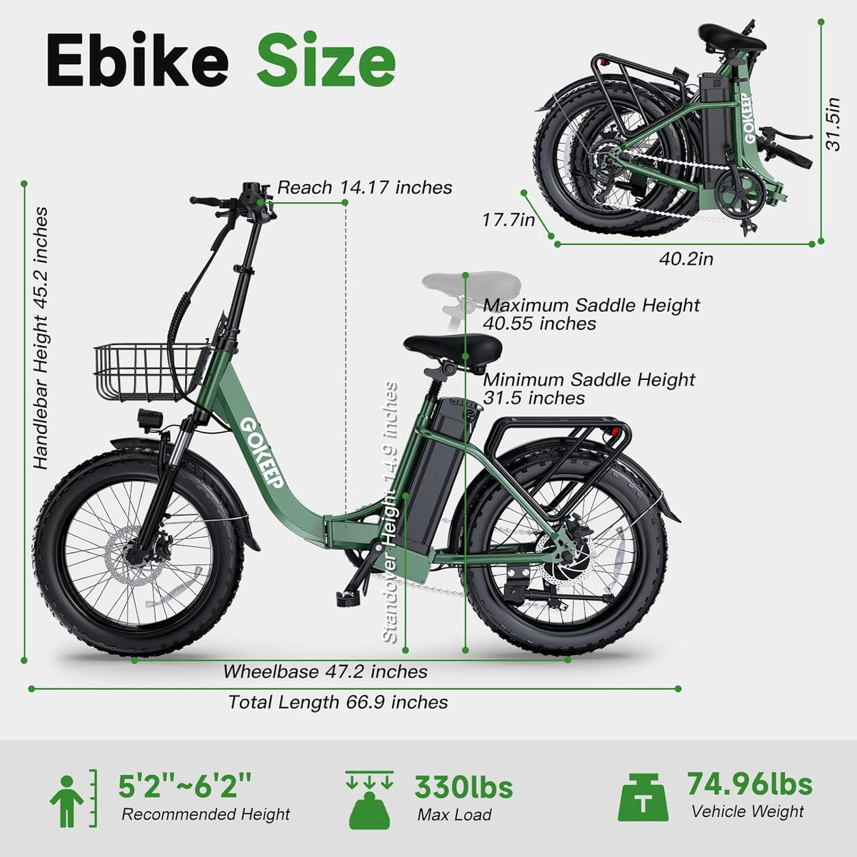 1800W Electric Bike for Adults, 52V/18.2AH Removable Battery Electric Bike, 86 Miles Long Range Foldable Fat Tire Electric Bicycle, 7-Speed Electric Commuter Bicycles,UL2849 Certified, Max 330LBS