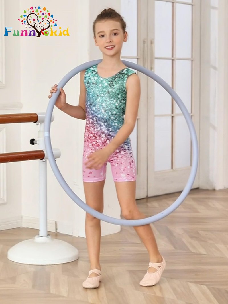 Funnycokid Gymnastics Leotards for Girls Toddler Outfits Dance Unitards Clothes with Shorts, diamond 02, 3-4T