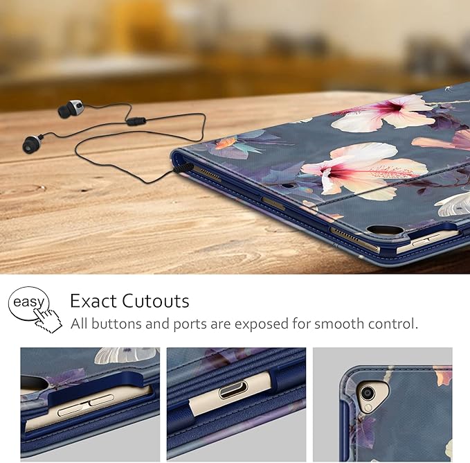 Fintie Multi-Angle Case, 2017/2015 iPad Pro 12.9 inch (Old Model) 1st & 2nd Gen Case - [Corner Protection] Folio Stand Cover with Pencil Holder & Pocket, Auto Wake/Sleep, Blooming Hibiscus