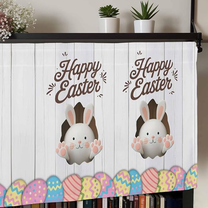 Grey Easter Curtain Valances for Windows, Kitchen Valance Window Treatment